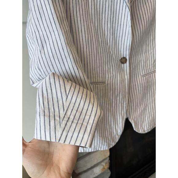 Abercrombie & Fitch Linen Blend Stripe Blazer S White Preppy Classic Career - Picture 2 of 11